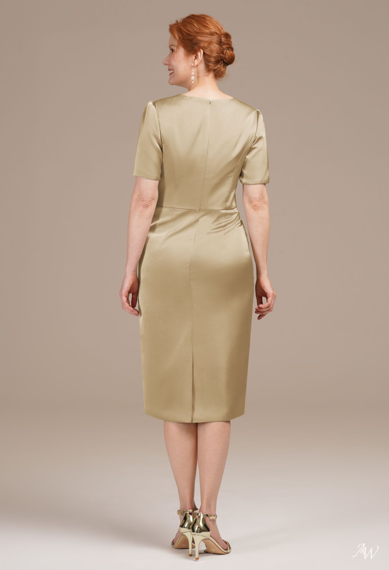 AW Ri Light Gold Satin Charmeuse Mother of the Bride Dresses image2
